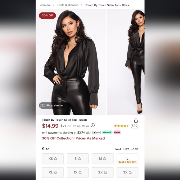 NWT Fashion Nova Small Black Touch By Touch Satin Top - Picture 3 of 6